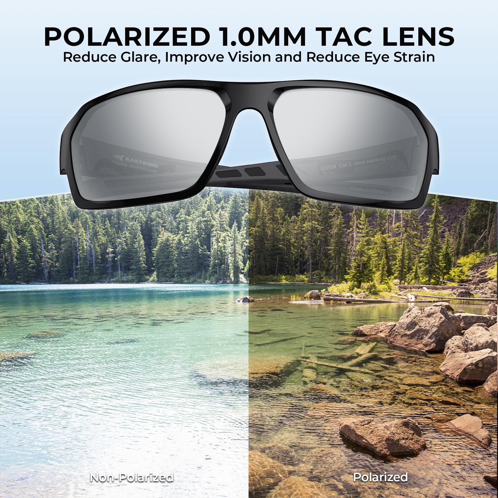 KastKing Chippewa Polarized Fishing Sunglasses, UV400 Protection Full Wrap Frame Sports Cycling Sunglasses, 1.0mm TAC Lenses - Image 3