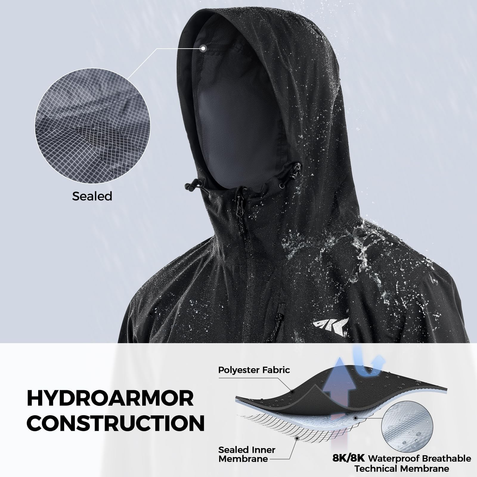 KastKing HydroArmor Lightweight Rain Jacket, 2.5-Layer Waterproof Fishing Hiking Rain Suit for Men, Packable Rain Gear - Image 3