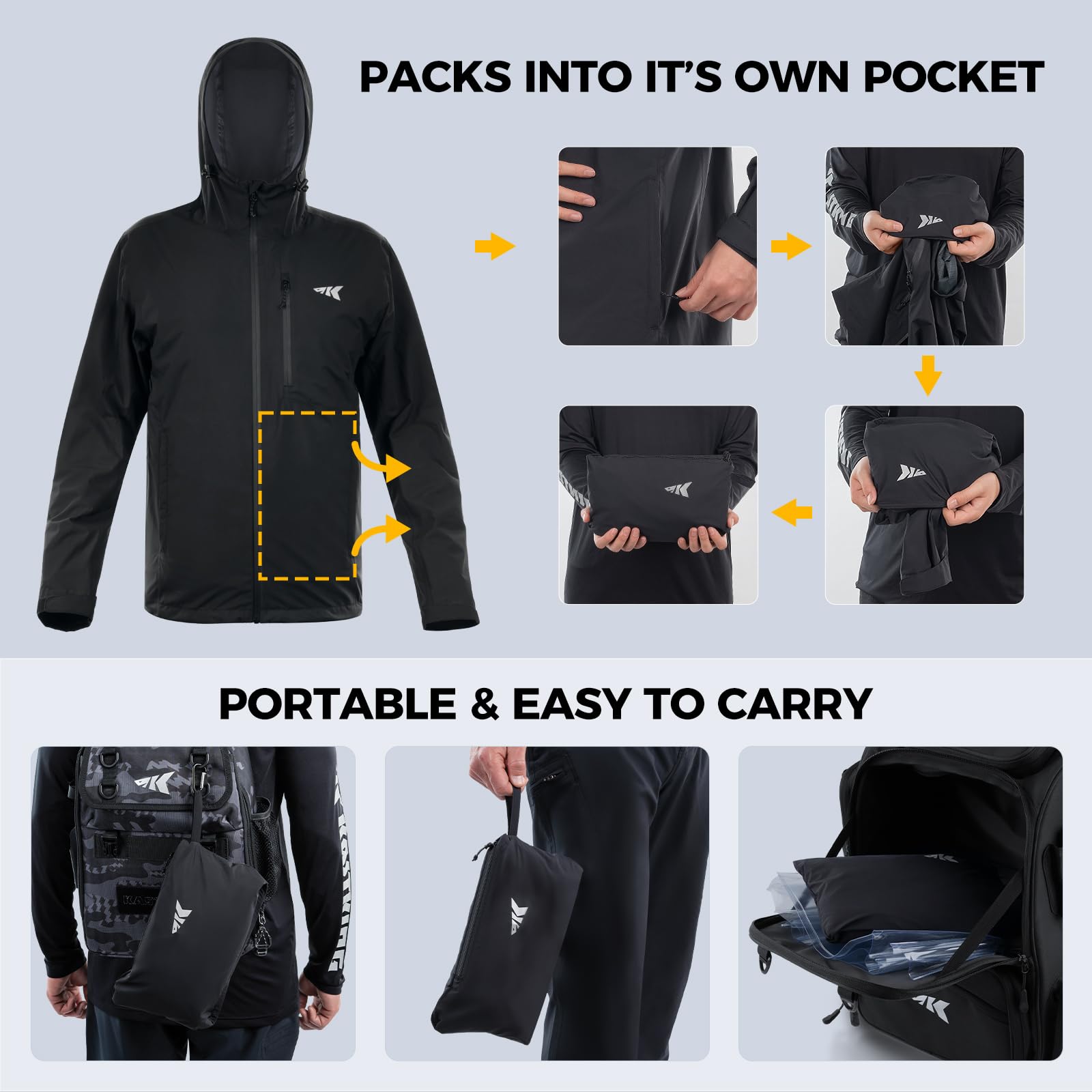 KastKing HydroArmor Lightweight Rain Jacket, 2.5-Layer Waterproof Fishing Hiking Rain Suit for Men, Packable Rain Gear - Image 4