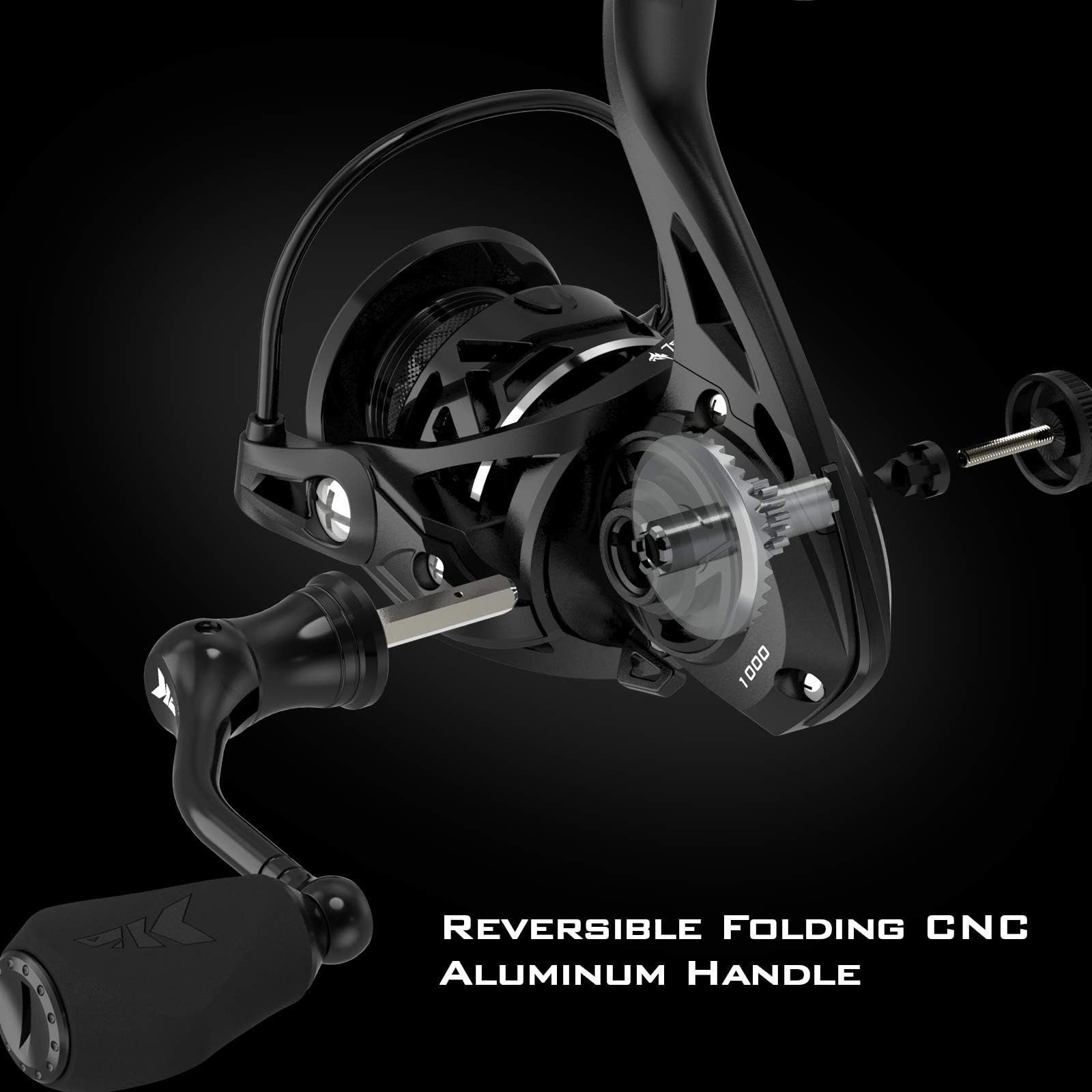 KastKing Zephyr Spinning Reels – 7+1/6+1 BB – Carbon Fiber Drag – Stainless Steel Shaft – Aluminum & CNC Spool – Black/Green/Orange – Sizes 500/1000 SFS – ICE Fishing Ready Reels! - Image 6
