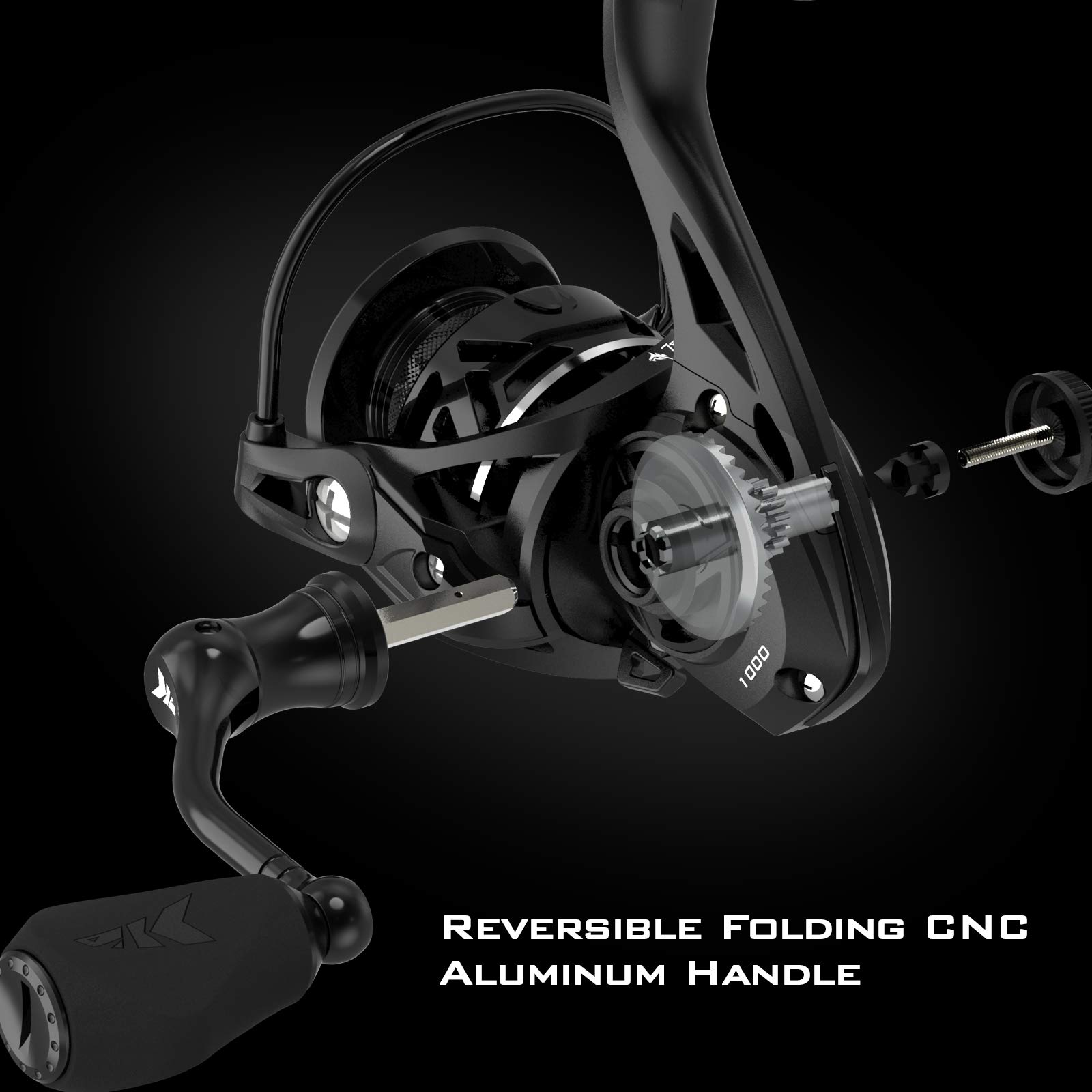 KastKing Zephyr Spinning Reels – 7+1/6+1 BB – Carbon Fiber Drag – Stainless Steel Shaft – Aluminum & CNC Spool – Black/Green/Orange – Sizes 500/1000 SFS – ICE Fishing Ready Reels! - Image 9